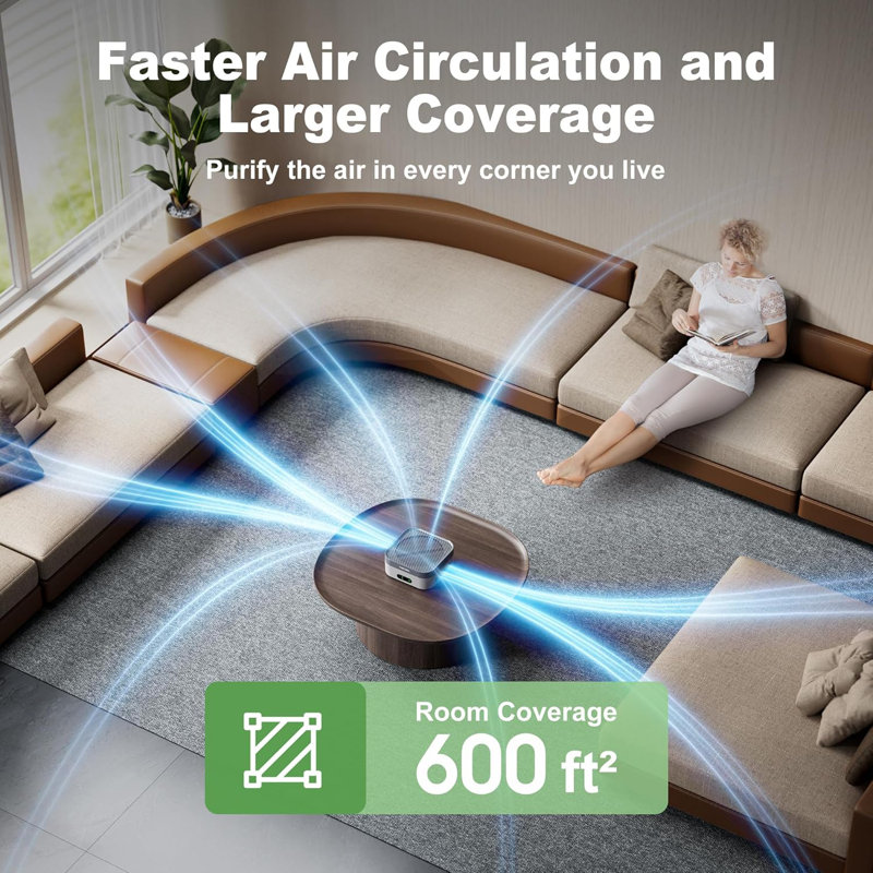 Filtre HEPA purificateur d'air pour animaux de compagnie, fumée et allergies, couverture ultra-silencieuse et portable de 600 pieds carrés