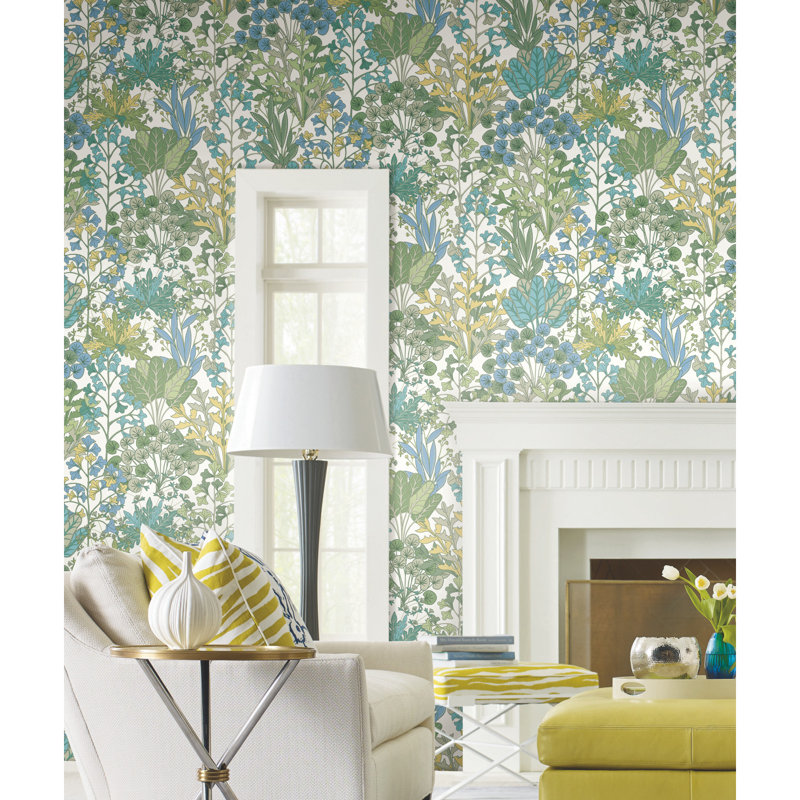 Floral Wallpaper Roll, White/Green