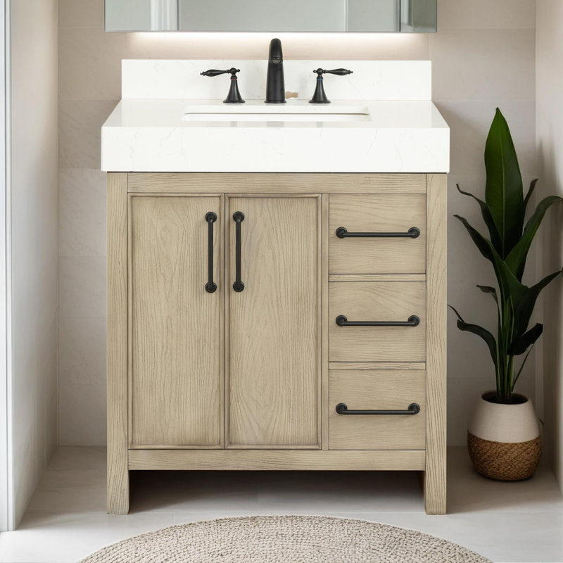 Lavanti Valvet 30 Inch Bathroom Vanity with Sink – 100% Premium Solid Wood, Stylish Firwood Grey Vanity Bathroom with Storage Cabinet – Modern Bathroom Vanities with Single Vanity Sink & 4" Quartz Countertop