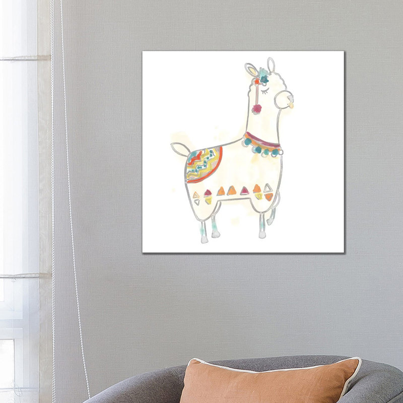Blockprint Llama IV by June Erica Vess - Wrapped Canvas Print, 66.04 cm H x 66.04 cm W x 1.91 cm D