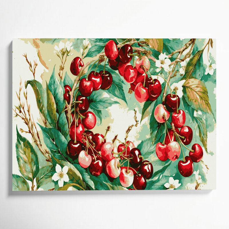 Fruit, cerise acérola beige, art mural sur toile, H 16 po x l 20 po