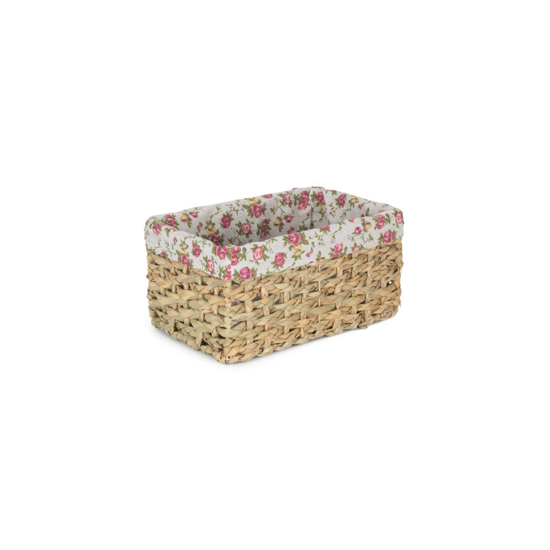 Lily Manor Wicker Thatch Grass Storage Basket with Lining, 20cm H x 40cm W x 27cm D