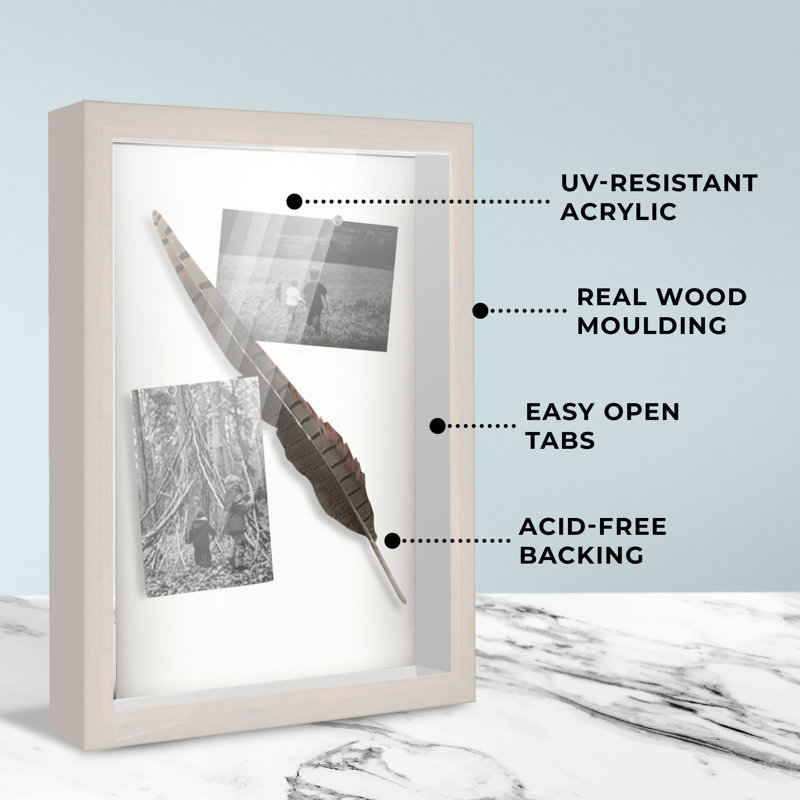 Latron Solid Wood Shadow Box Picture Frame, 14" W x 14" H, White