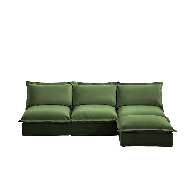 Canapé moderne sans accoudoirs 3 places Kemble, Chenille verte, H 34,63 po x l 109,83 po x P 55,03 po