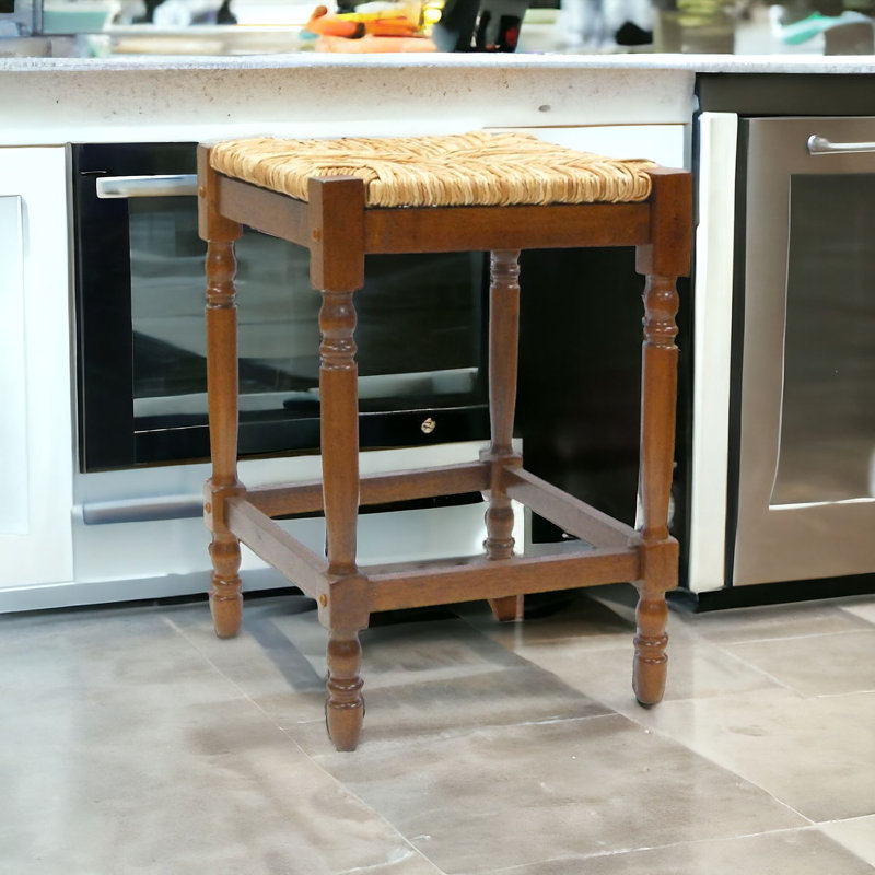 Chaise de bar 24 po en bois massif naturel et brun sans dossier