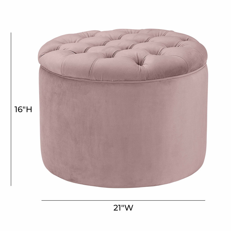 53.3cm Wide Velvet Tufted Round Solid Colour Standard Ottoman with Storage, Pink