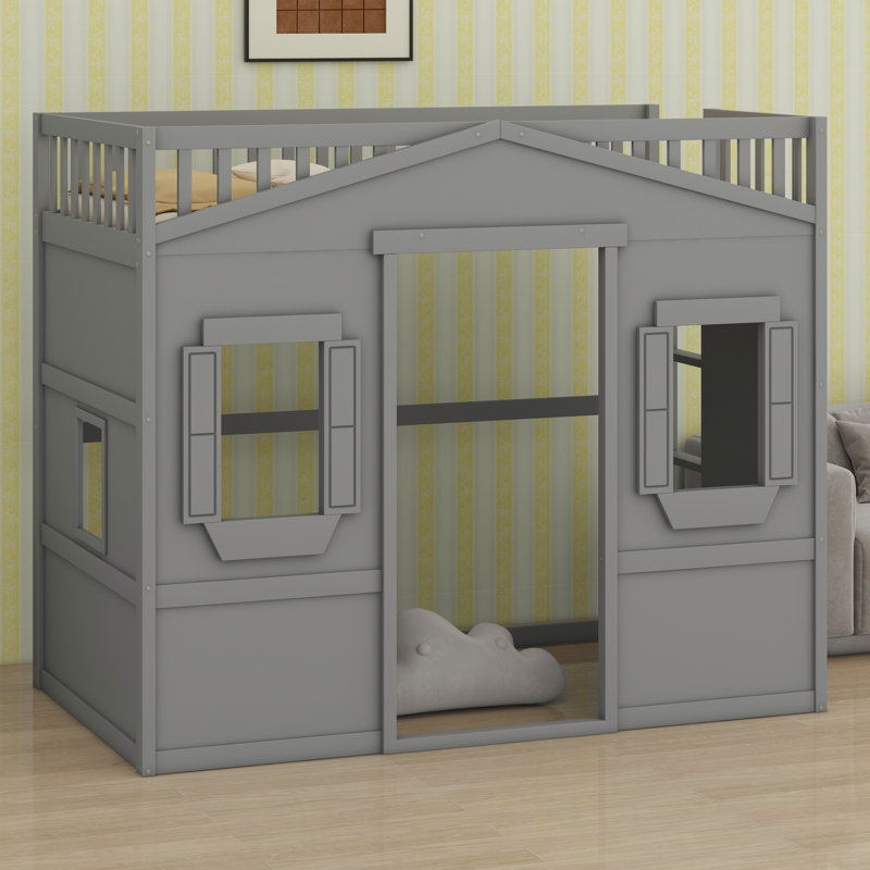 House Loft Bed With Ladder, Gray