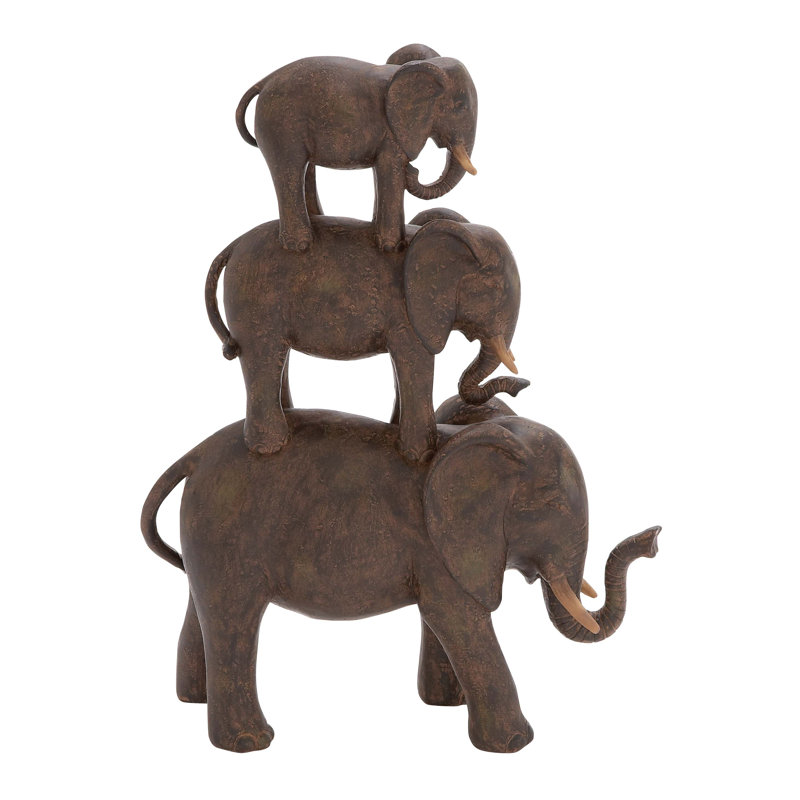 Eclectic Brown Resin Elephant Stack Sculpture