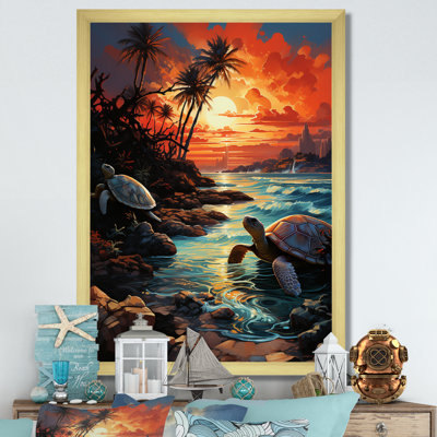 Dreamy Tropical Sunset Turtle Beach II - Tortue, art mural animal