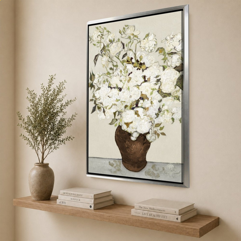 «Neutral Roses» par Vincent Van Gogh - impression sur toile, H 64 po x l 44 po, Silver