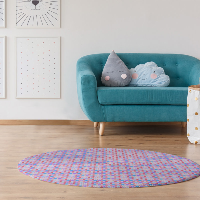 Tapis de zone rose en verre coloré, Rond 5 pi