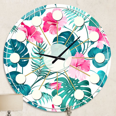 Tropical Botanicals and Flowers - Horloge murale moderne Mid-Century