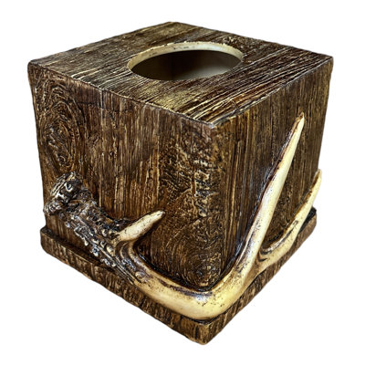 Antler Aged Wood Tissue Box Cover