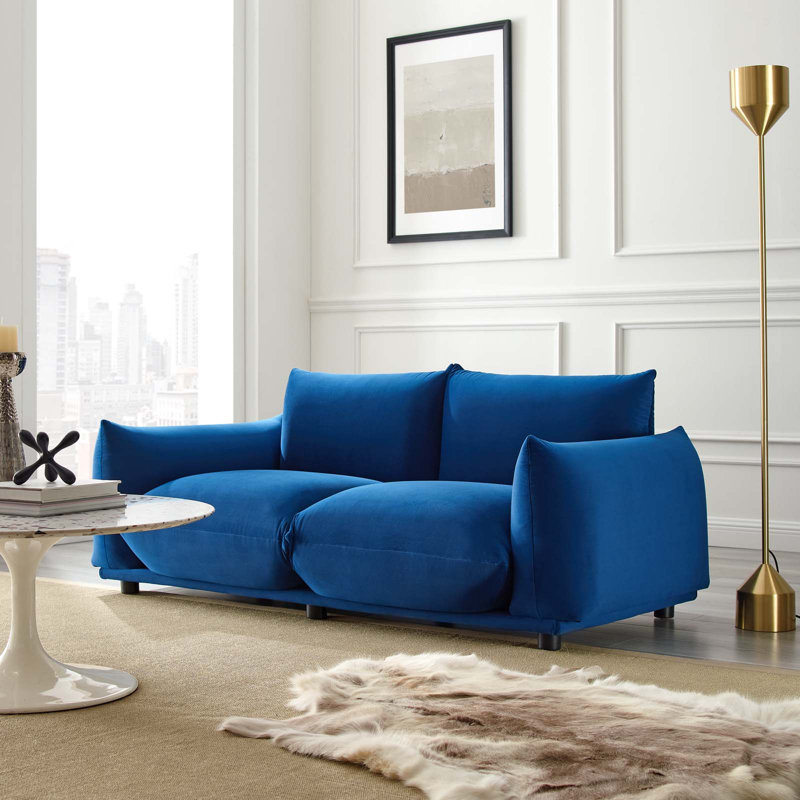 Copious Performance Velvet Loveseat, Navy Polyester