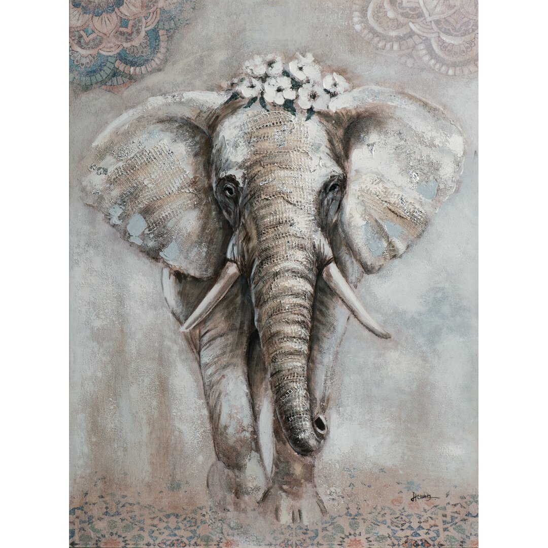 Leinwandbild Elefant mit Blumen