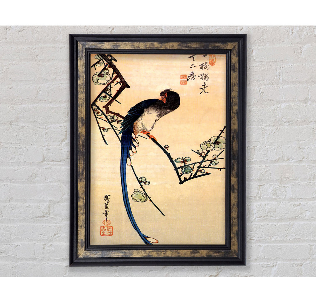 Hiroshige Blauer Vogel auf einem Pflaumenbaum - Einzelner Bilderrahmen Kunstdrucke