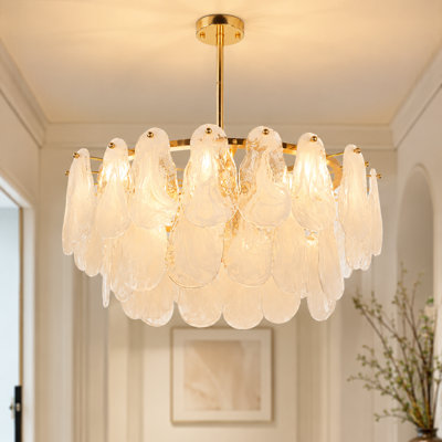 Lustre 6 lumières dorées à gradation avec verre en forme de gourde