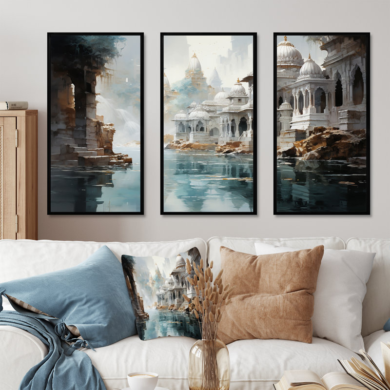 «Hinduism Ashrams Quiet Quartz Indian Expression I - Hindouisme», ensemble de reproduction d'art mural, Cadre flottant noir