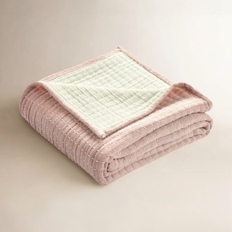 Windcrest Hand Woven Throw Blanket, Blush/Off White