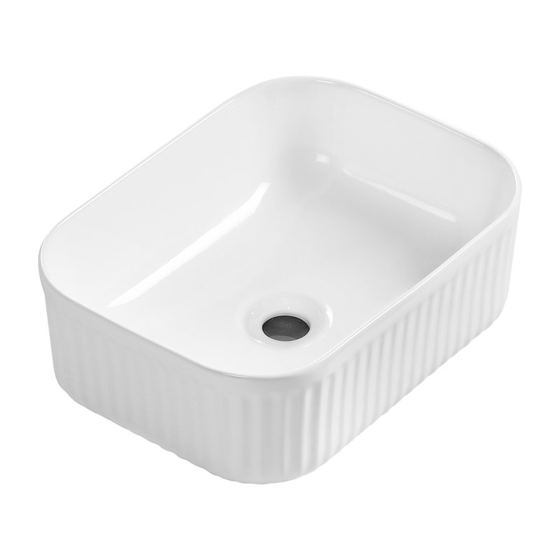 Topcraft 15.75" L White Ceramic Vessel Bathroom Sink, Above Counter Vanity Basin