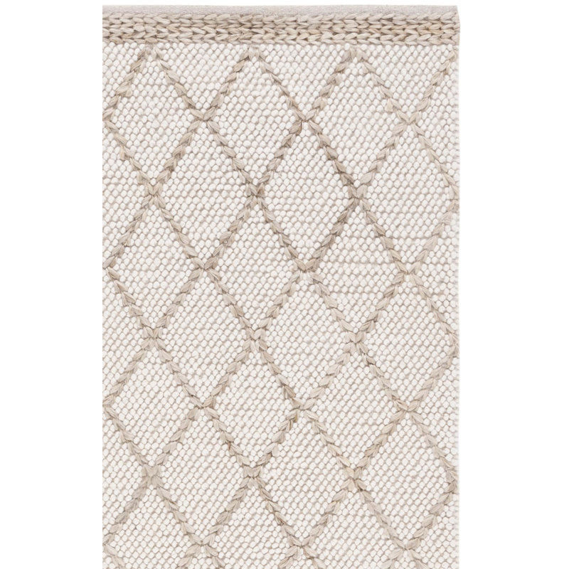 Tapis en laine / coton tissé à la main Natura en ivoire / naturel, Tapis de couloir 2 pi 3 po x 8 pi