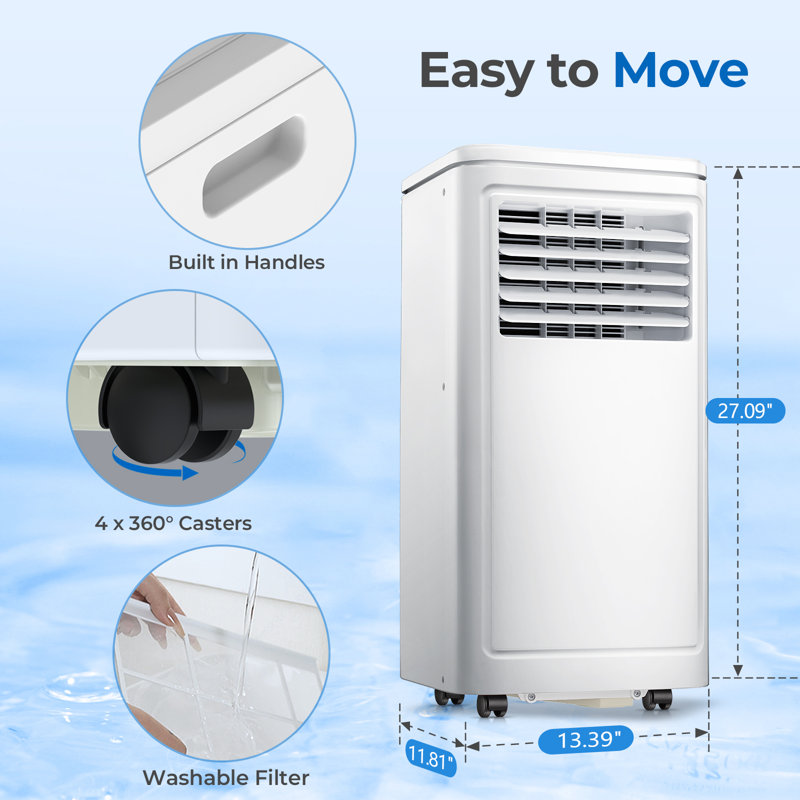 Electactic 3-in-1 10000 Btu Portable Air Conditioners For Room Up To 450 Sq. Ft,  Mini Ac Unit For Bedroom With Dehumidifier & Fan Mode, Remote Control, Sleep Mode, 24h Timer