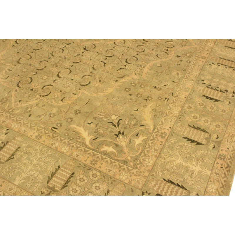 Tapis beige en laine noué à la main à motif oriental 9 pi x 11 pi 6 po Roby