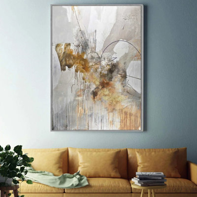 Art mural abstrait doré et gris