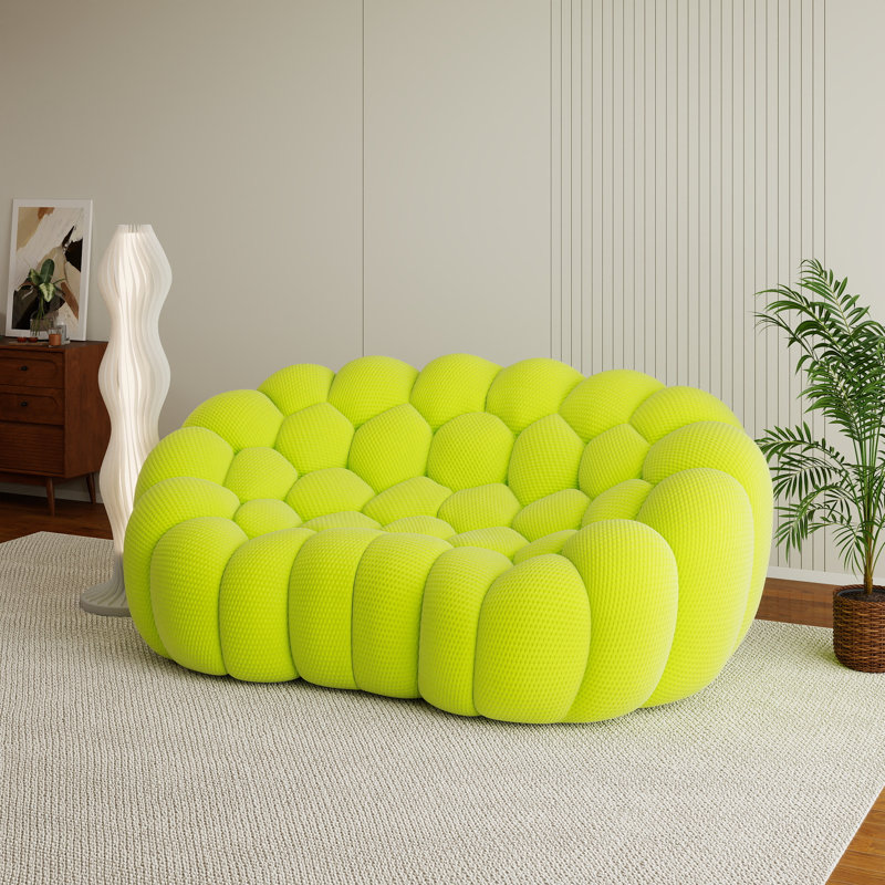 Cenie Modern Upholstered Boneless Arc-Shaped 3D Knit Fabric Loveseat Sofa, No Assembly Required, Teal