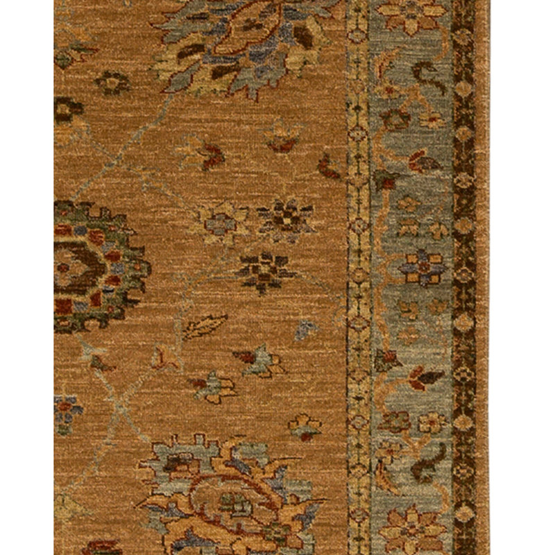 Tapis brun / vert / rouille de haute qualité noué à la main