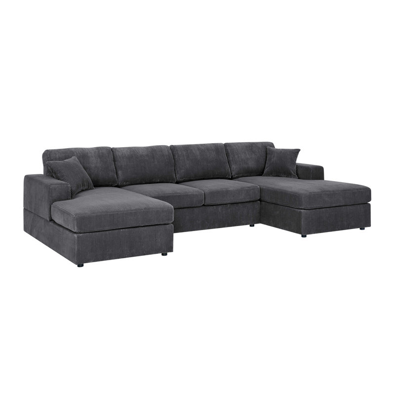 3 - Piece Corduroy Double-Chaise Sectional, Grey Corduroy