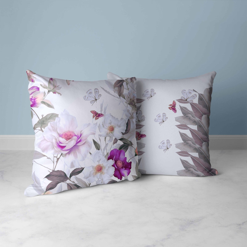 Floral Square Cushion, 46cm H x 46cm W, White/Purple
