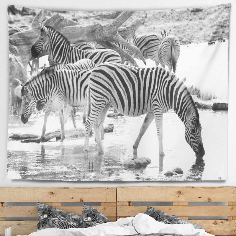 Tapisserie de troupeau africain zèbre, H 68 po x l 80 po