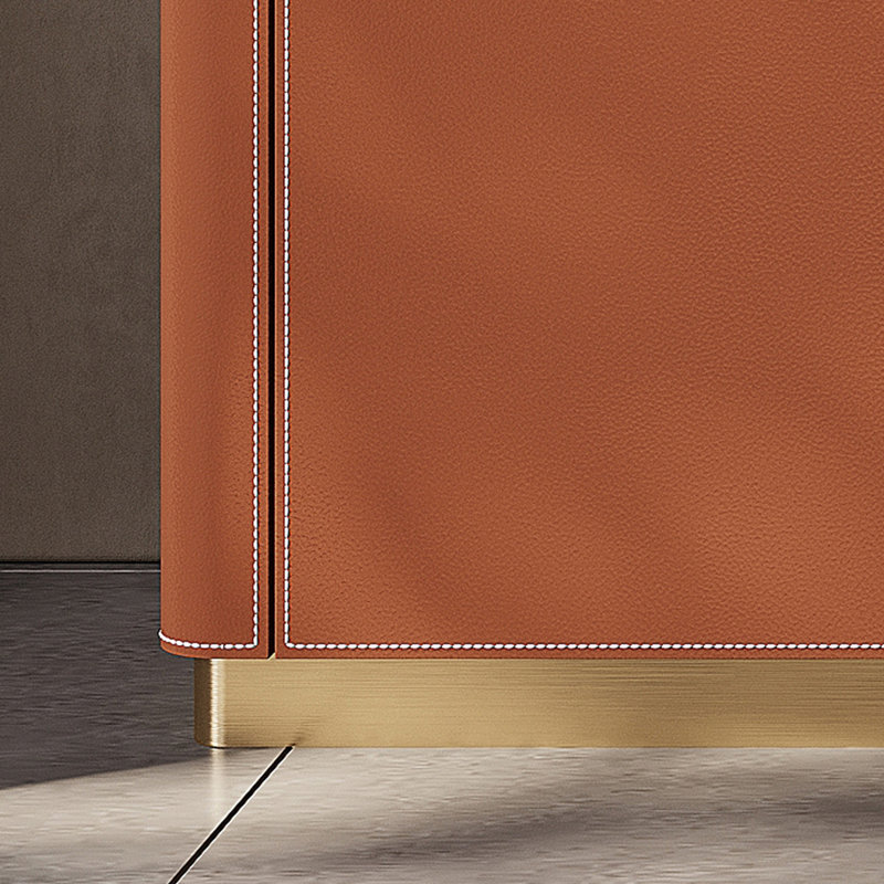 Meuble télé en similicuir de style américain, 86.61", Blanc / Orange