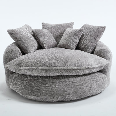 55" Long Polyester  Foam Armchair, Oversized Round Chair, Fluffy Modern Sofa Bed For Living Room, Relaxation Room And Projection Room, Wide Armchair Chaise Longue Armchair With Pillows
