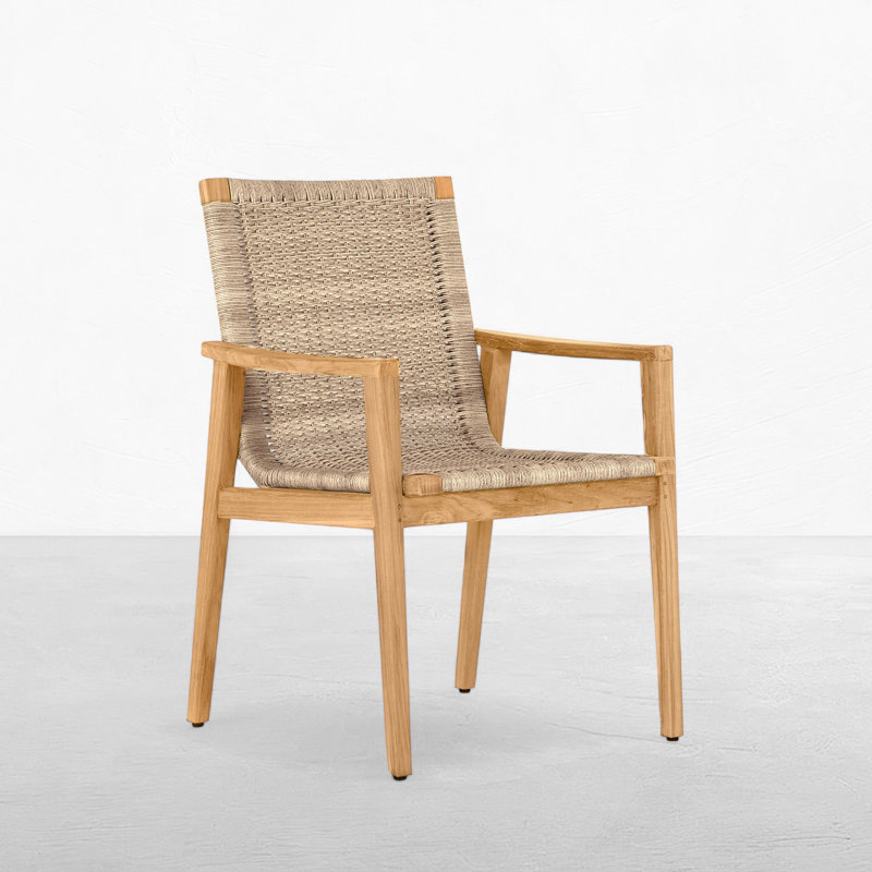 Fauteuil d'extérieur Pointe N-Dura en résine tressée, Trépointe, Lin colombe, Teck naturel