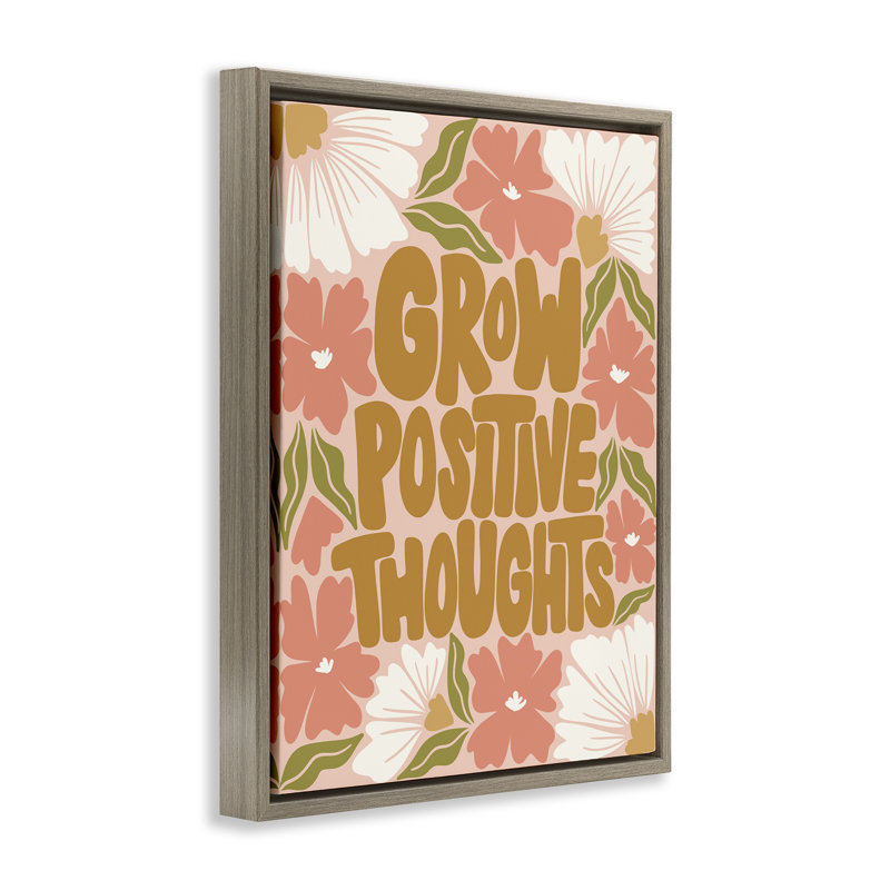"Grow positif pensées", art mural sur toile flottant noir par Taylor Shannon Designs, Cadre flottant orme Montalcino