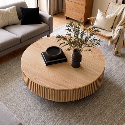 Table basse ronde ronde avec rangement Table d'appoint moderne en placage de bois massif pour table de salon, chambre à coucher, appartement ou bureau