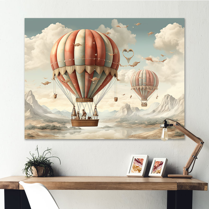 A Playful Hot Air Balloon Bliss II - Art mural en montgolfière, Toile tendue, H 16 po x l 32 po x P 1 po