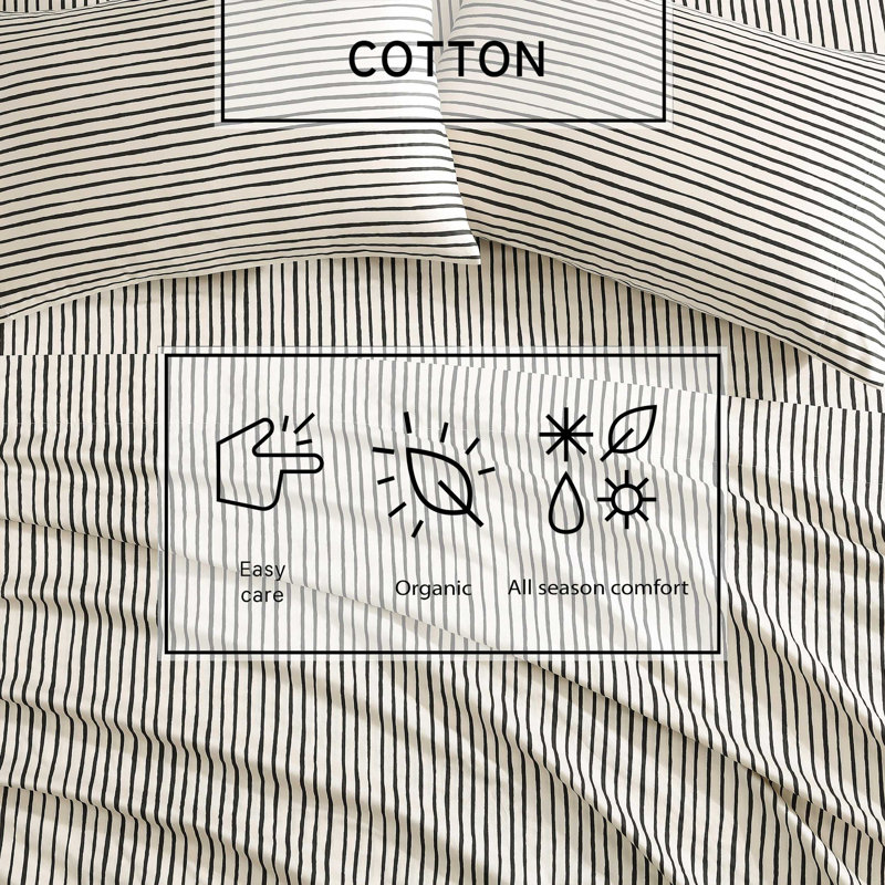 Marimekko Printed Organic Cotton Percale Sheet Sets, Black Striped, Queen Sheet Set with 2 Pillowcases