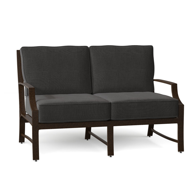 Seal Cove 51.75'' Wide Aluminum Loveseat with Cushions, Chestnut Brown, Canvas Bird's Eye Sunbrella® Canvas