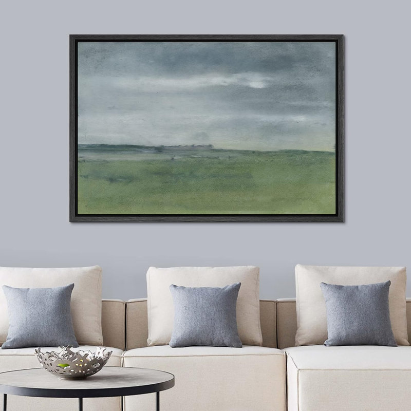 «Minimal Landscape Green Watercolor Pastel Hill Landscape Abstract Shapes Abstract Minimalisme Boho Scenic», reproduction d'art sur toile