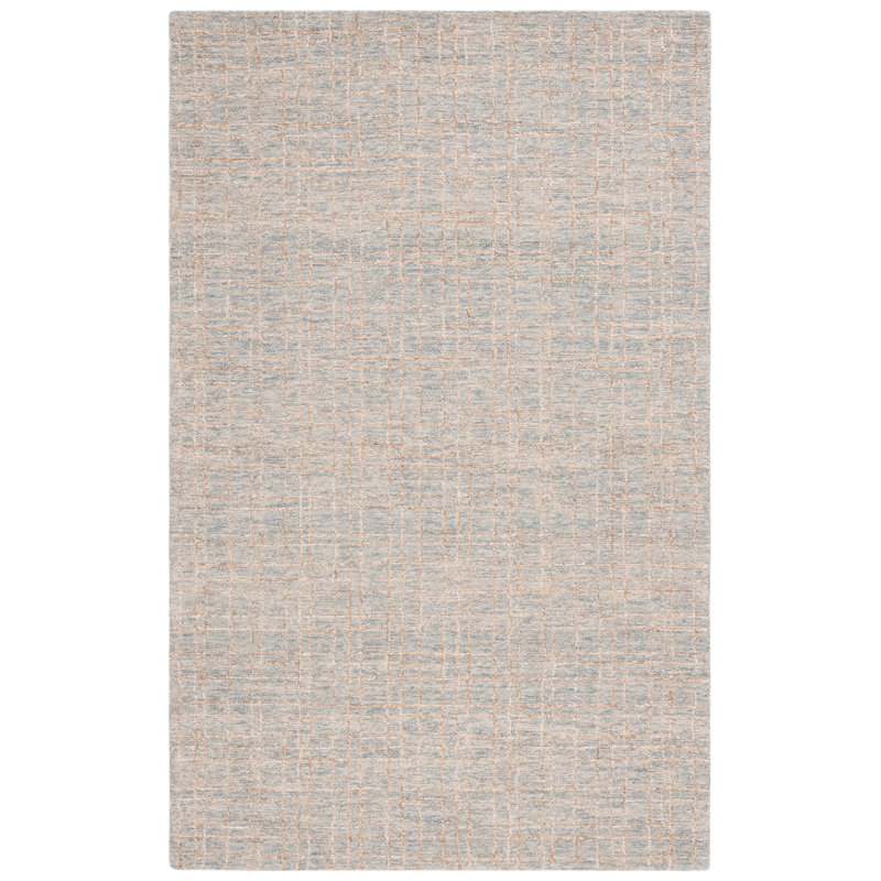 Alvonia Ebony Hand Tufted Wool Jute Cotton Geometric Rug in Beige/Blue, Rectangle 4' x 6'