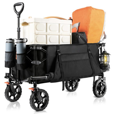 Collapsible Folding Wagon, Heavy Duty Utility Beach Wagon Cart With Side Pocket And Brakes, Large Capacity Foldable Grocery Wagon For Garden Sports Ou -  SHIRLEY'S OFFICE FURNITURE, LLC, HYB09CPNSHKQ
