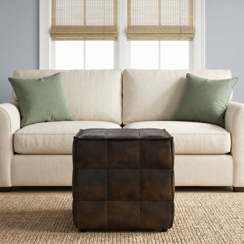 Catrice 18'' Wide Genuine Leather Square Patchwork Cube Ottoman
