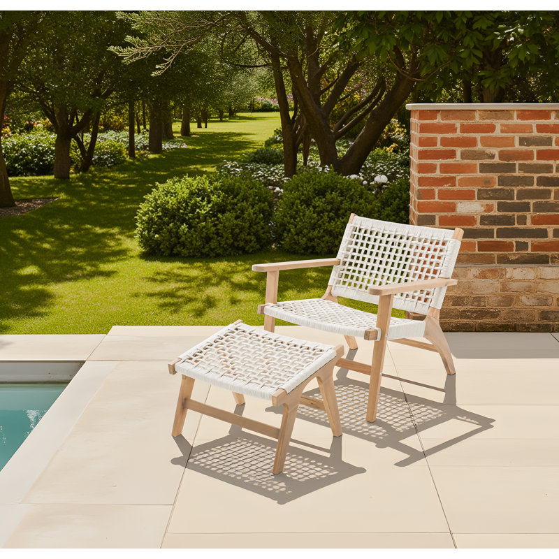 Chaise longue de patio en bois massif avec repose-pieds, Clair naturel