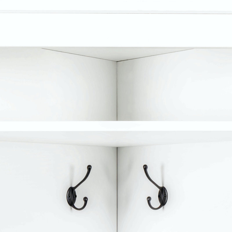 Minimalist Corner Hall Tree With Shoe Bench, Versatile Entryway Coat Rack With 4 Hooks, Corner Cabinet With Adjustable Shelf For Hallway, Living Room