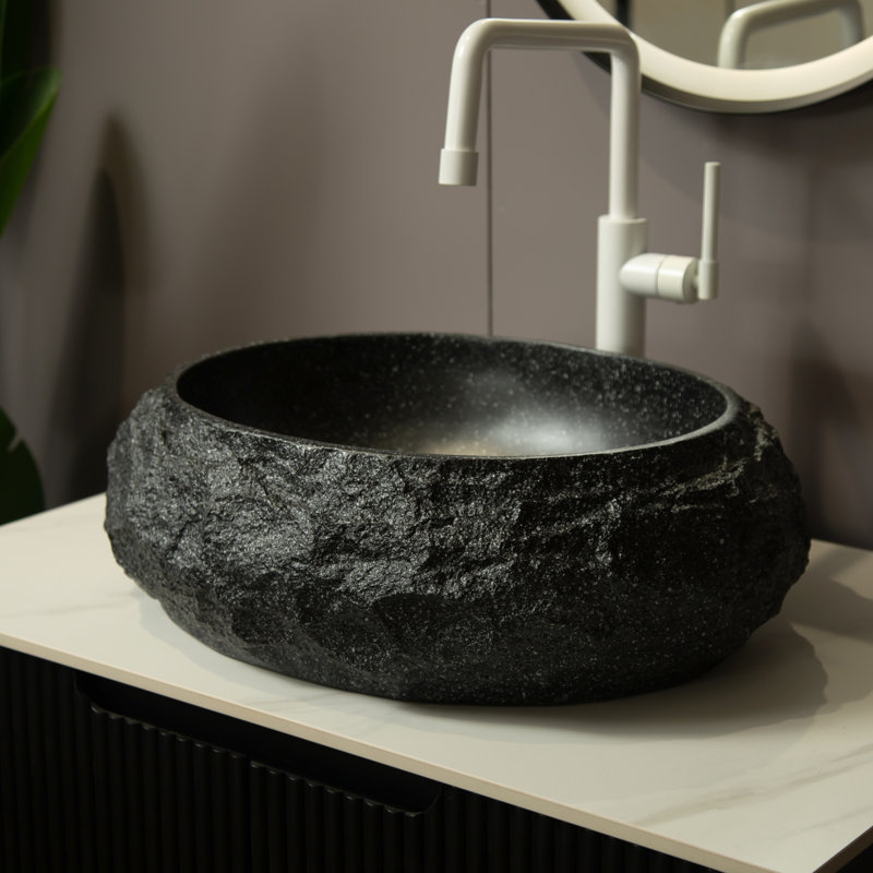 Lavabo de salle de bain 18 po, bassin ovale irrégulier en résine avec motif de pierre, gris foncé, design artistique, entretien simple, 3 choix de couleurs personnalisées, pas de robinet, bouchon de drain de lavabo sans trou de trop-plein