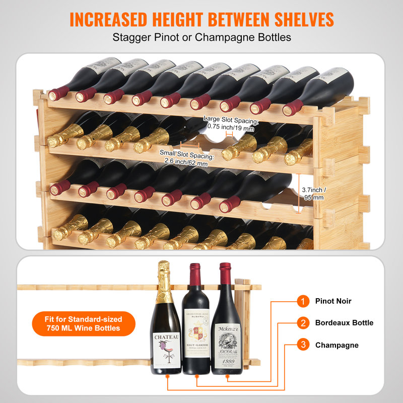 VEVOR 72 Bottle Upgrade Modular Wine Rack Bamboo Wood Display Shelf 8 ...
