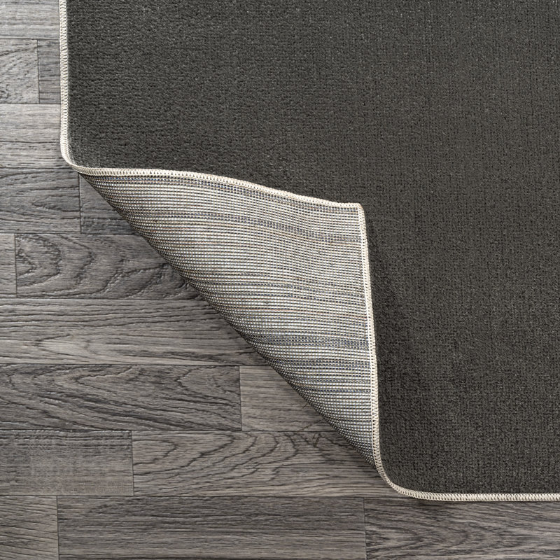 Bertraut Classic Solid Low-Pile Machine-Washable Dark Gray Rug, Rectangle 7'10" x 10'